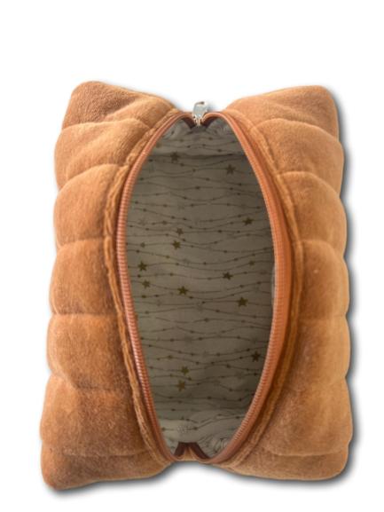 Light brown velvet-garland beauty bag