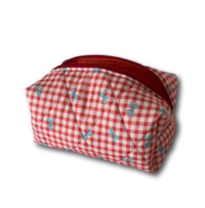 Red gingham-blue bows beauty bag