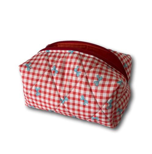 Red gingham-blue bows beauty bag