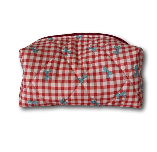 Red gingham-blue bows beauty bag