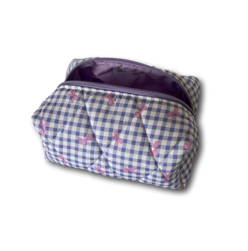 Lilac gingham-pink bows beauty bag