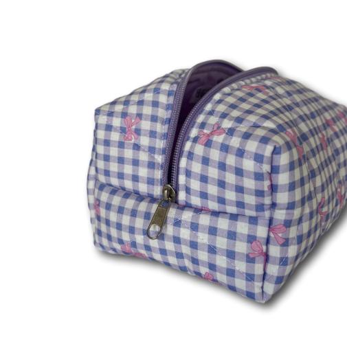 Lilac gingham-pink bows beauty bag