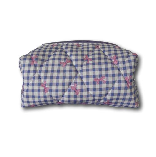 Lilac gingham-pink bows beauty bag