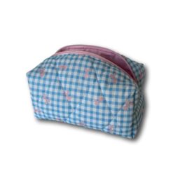 Light blue gingham-pink bows beauty bag