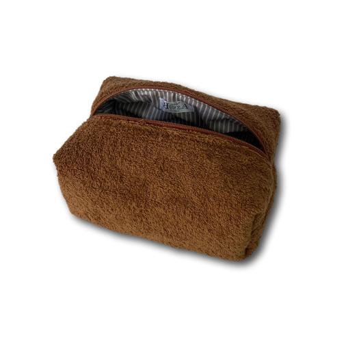 Cognac terry makeup bag