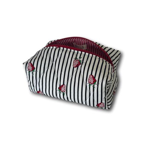 Strawberry black & white stripes makeup bag