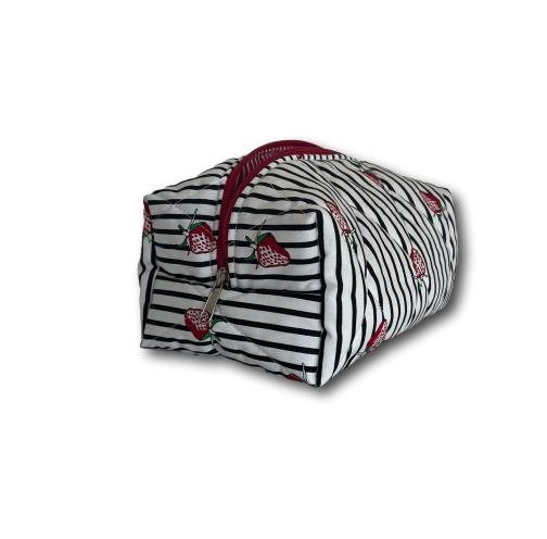 Strawberry black & white stripes makeup bag