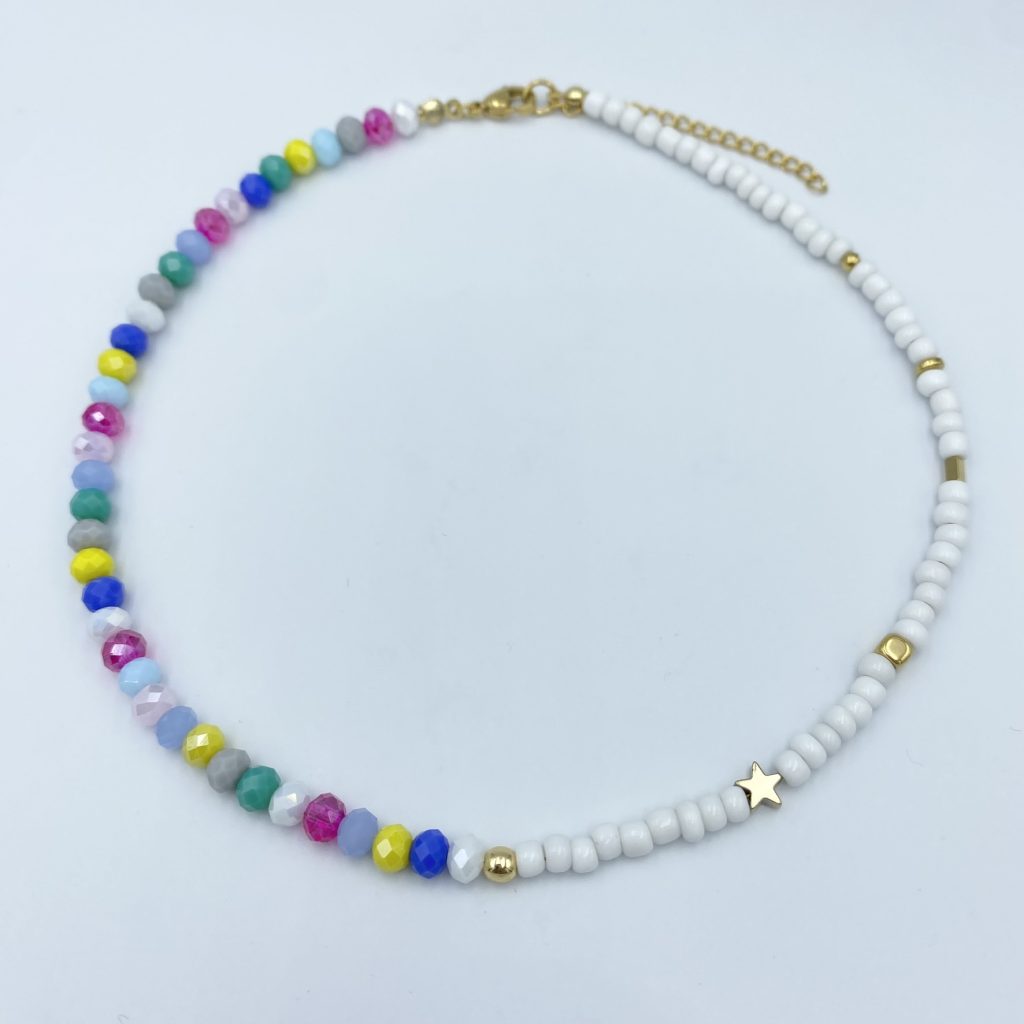 Κολιέ με πολύχρωμα κρύσταλλα, αιματίτη και seed beads