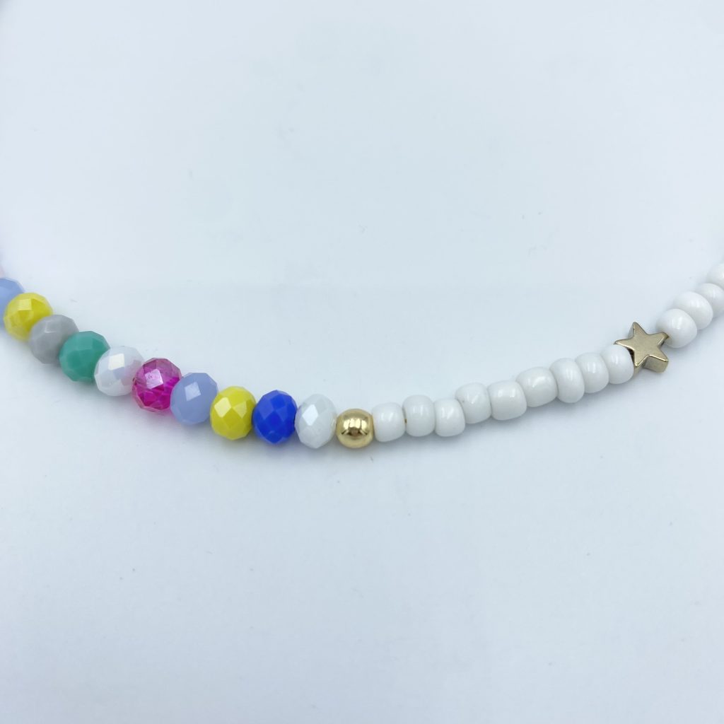Κολιέ με πολύχρωμα κρύσταλλα, αιματίτη και seed beads