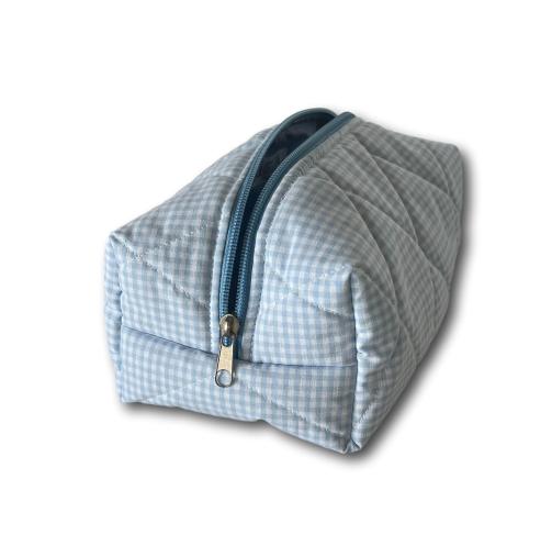 Light blue gingham beauty bag