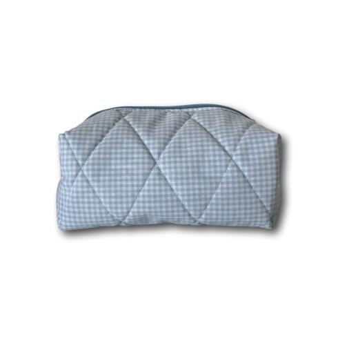 Light blue gingham beauty bag