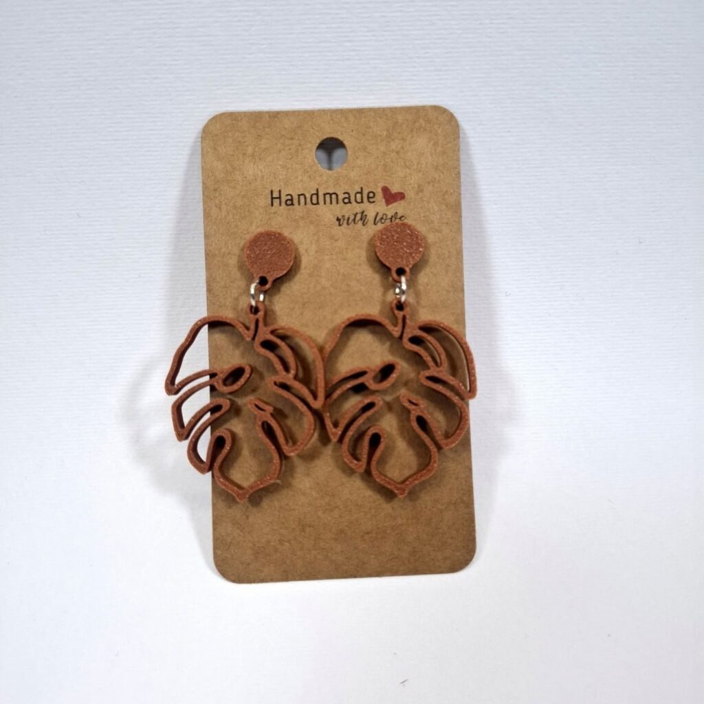 3D Printed Σκουλαρίκια Monstera Leaf - Καφέ Minimal Dangles