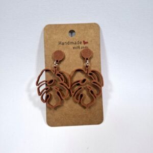 3D Printed Σκουλαρίκια Monstera Leaf – Καφέ Minimal Dangles
