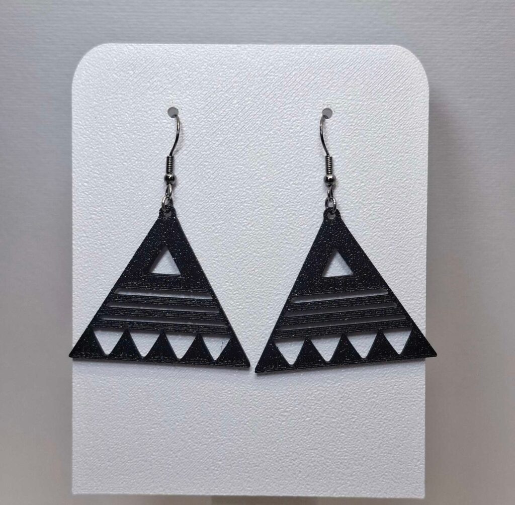 Tribal Geometric Earrings - Black Triangle Pattern