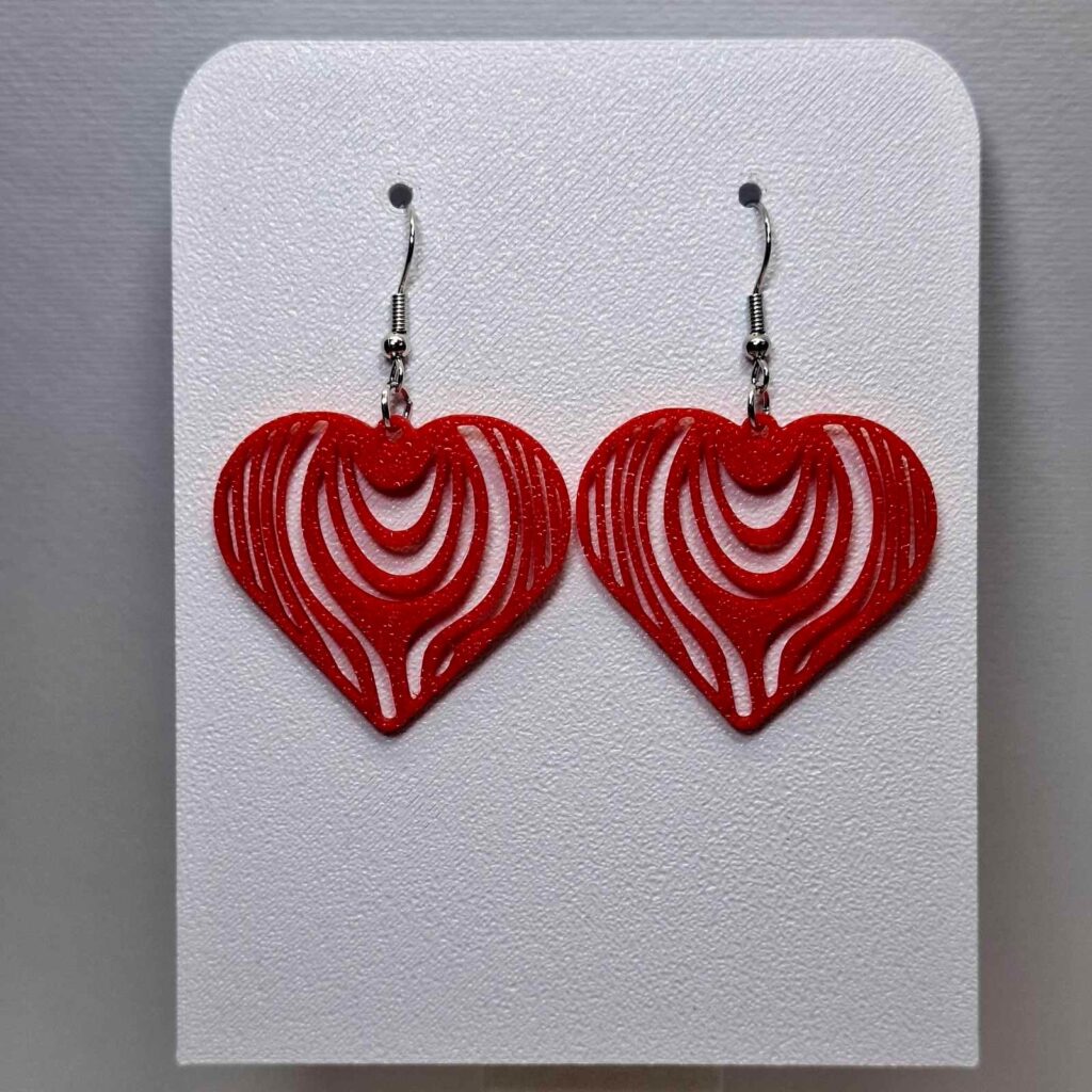 Red Heart 3D Printed Statement Earrings