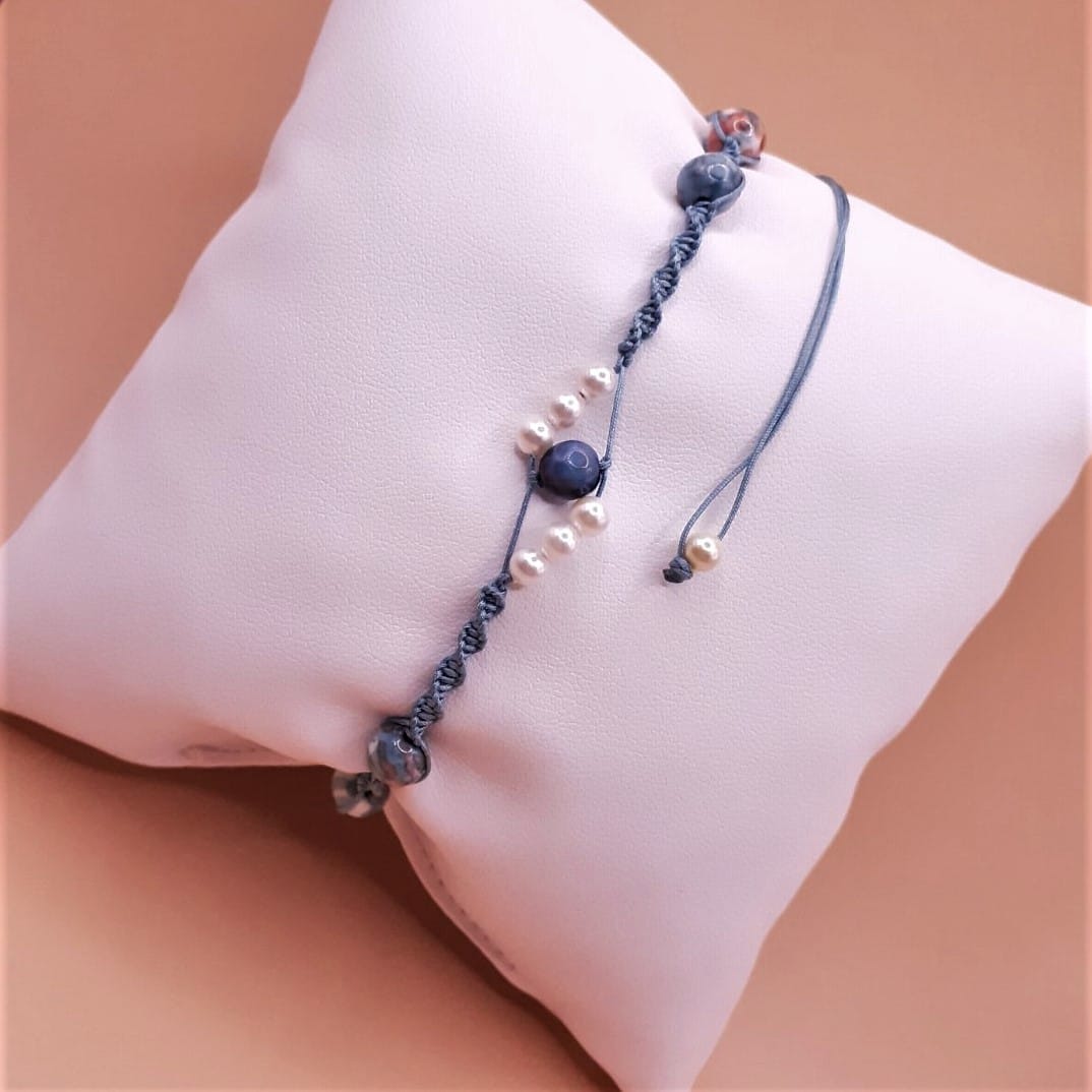 Μάτι από χάντρες νεφρίτη και φίλντισι σε βραχιόλι