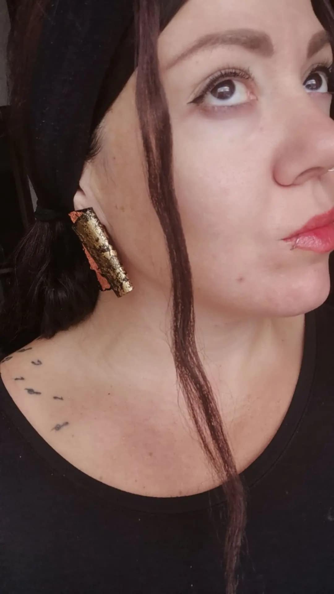 Handmade σκουλαρίκια "folded shine" μαύρο, χρυσό,ροζ χρυσό