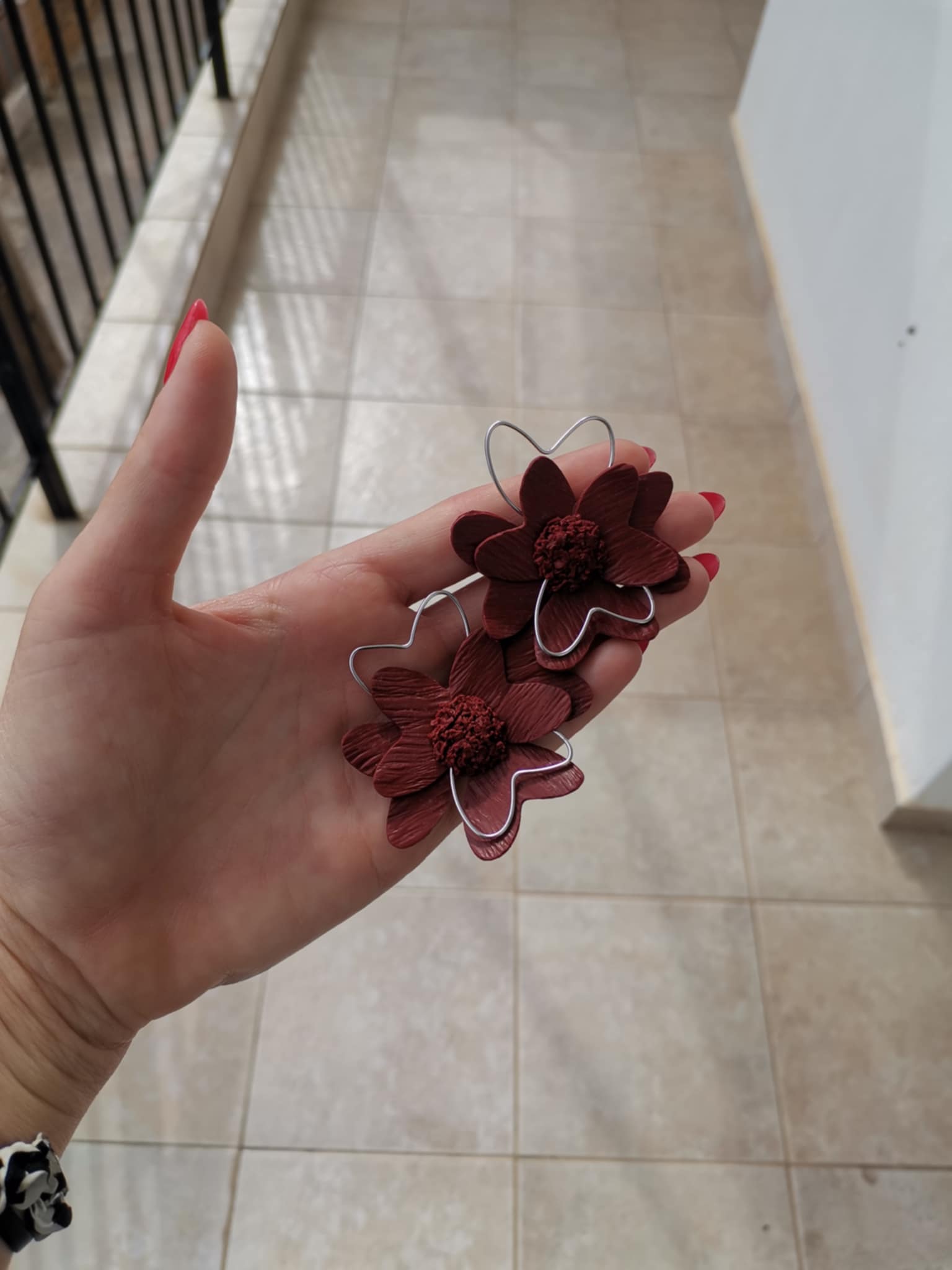 Handmade σκουλαρίκια "Flowery" κεραμιδί