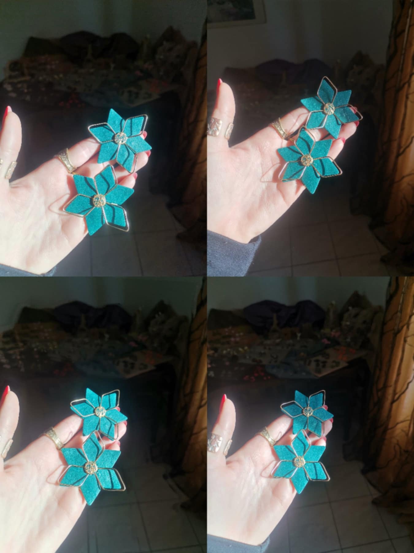 Handmade σκουλαρίκια "starshine" πετρόλ με εφέ χρυσόσκονης