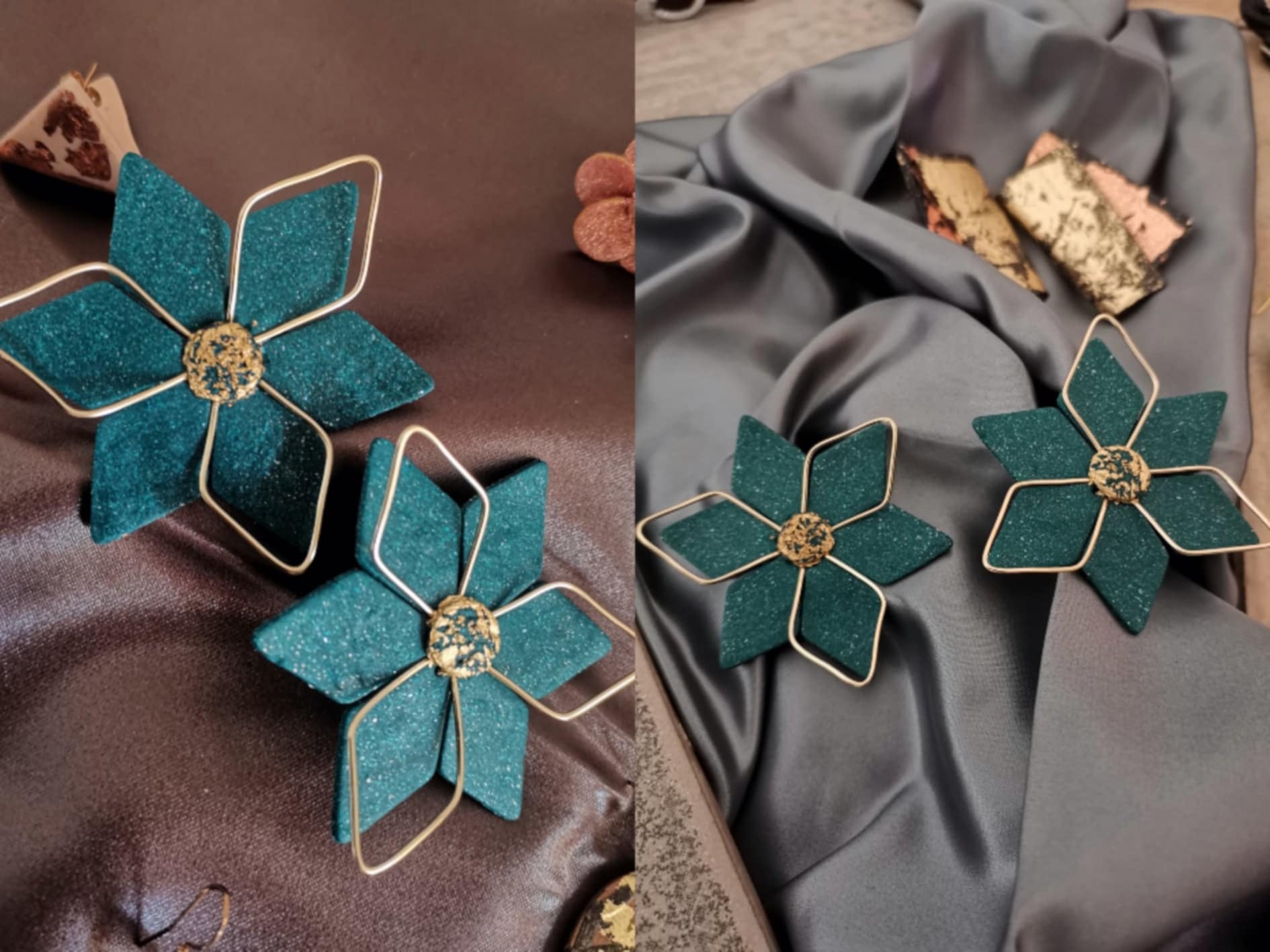 Handmade σκουλαρίκια "starshine" πετρόλ με εφέ χρυσόσκονης