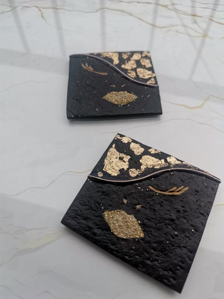 Handmade σκουλαρίκια "gold lady" μαύρο, χρυσό