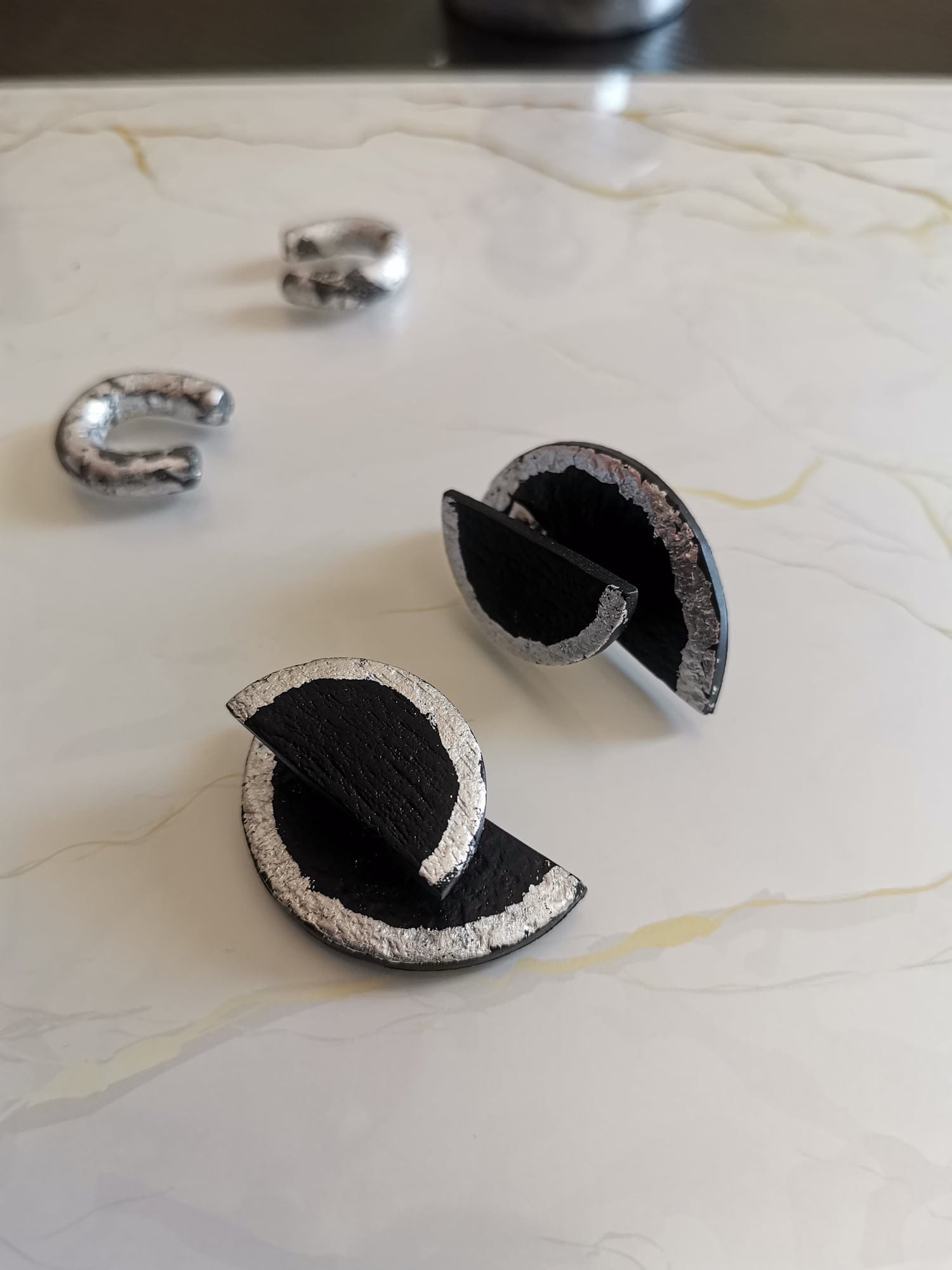 Handmade σκουλαρίκια “3D” μαύρα ασημί