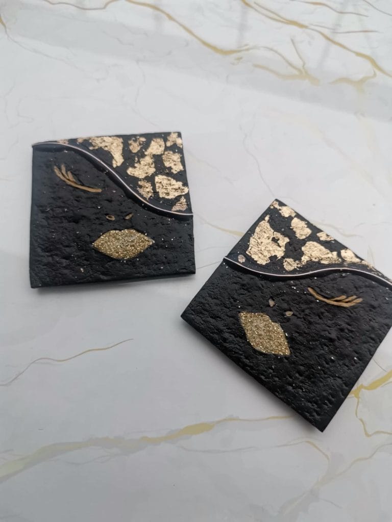 Handmade σκουλαρίκια "gold lady" μαύρο, χρυσό