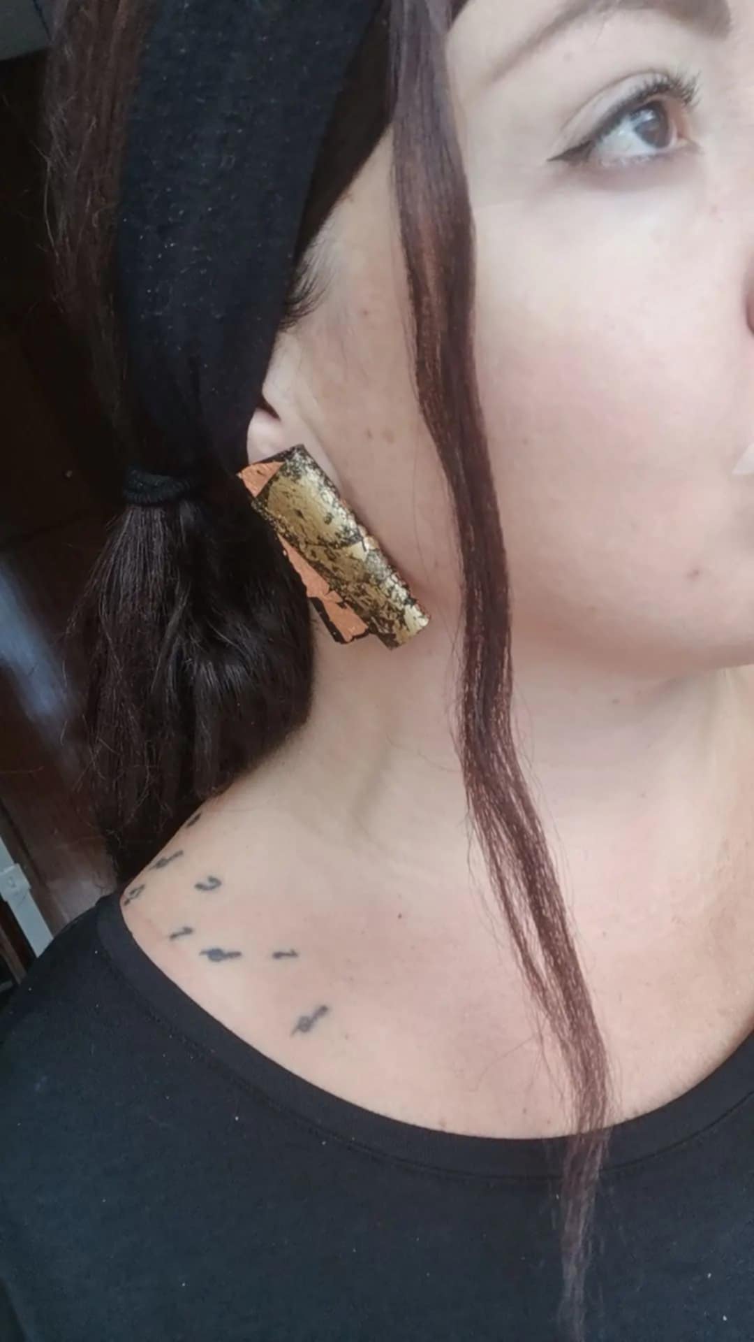 Handmade σκουλαρίκια "folded shine" μαύρο, χρυσό,ροζ χρυσό