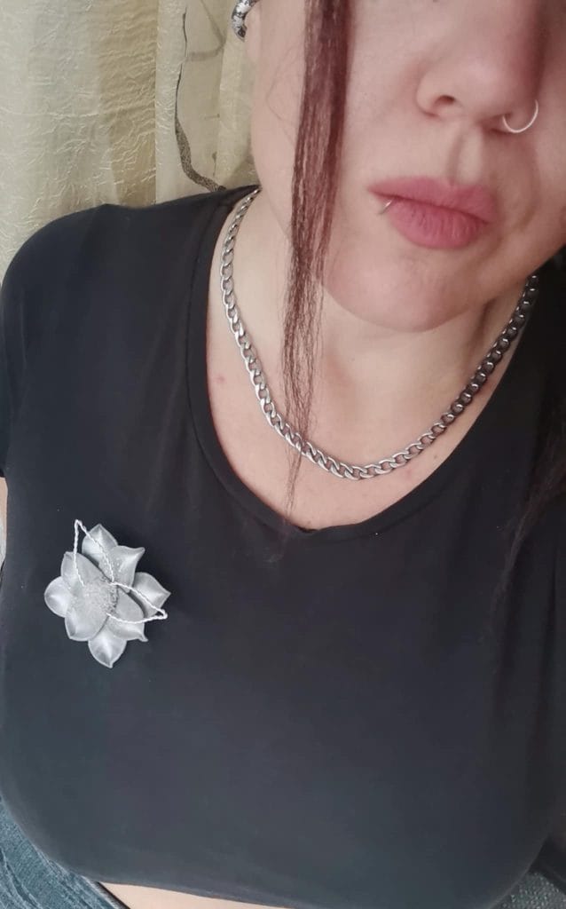 Handmade καρφίτσα "silver leaf brooch" γκρι, ασημί