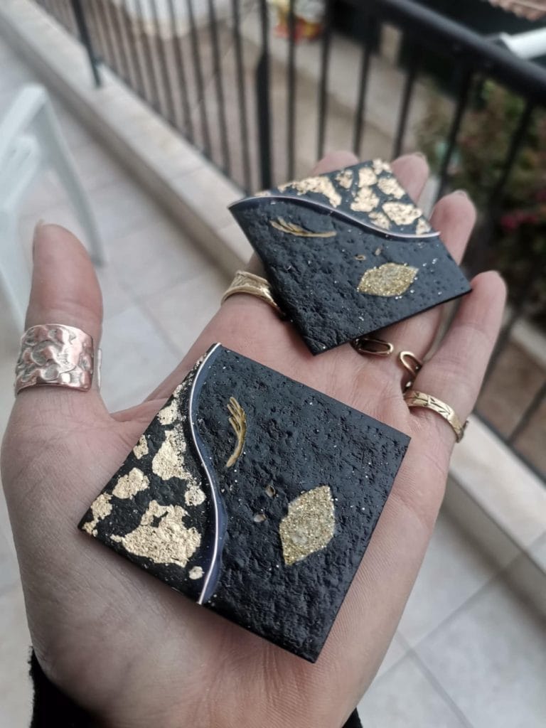 Handmade σκουλαρίκια "gold lady" μαύρο, χρυσό