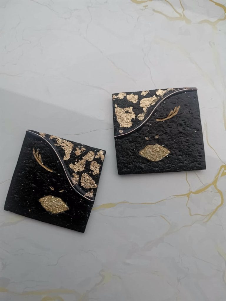 Handmade σκουλαρίκια "gold lady" μαύρο, χρυσό