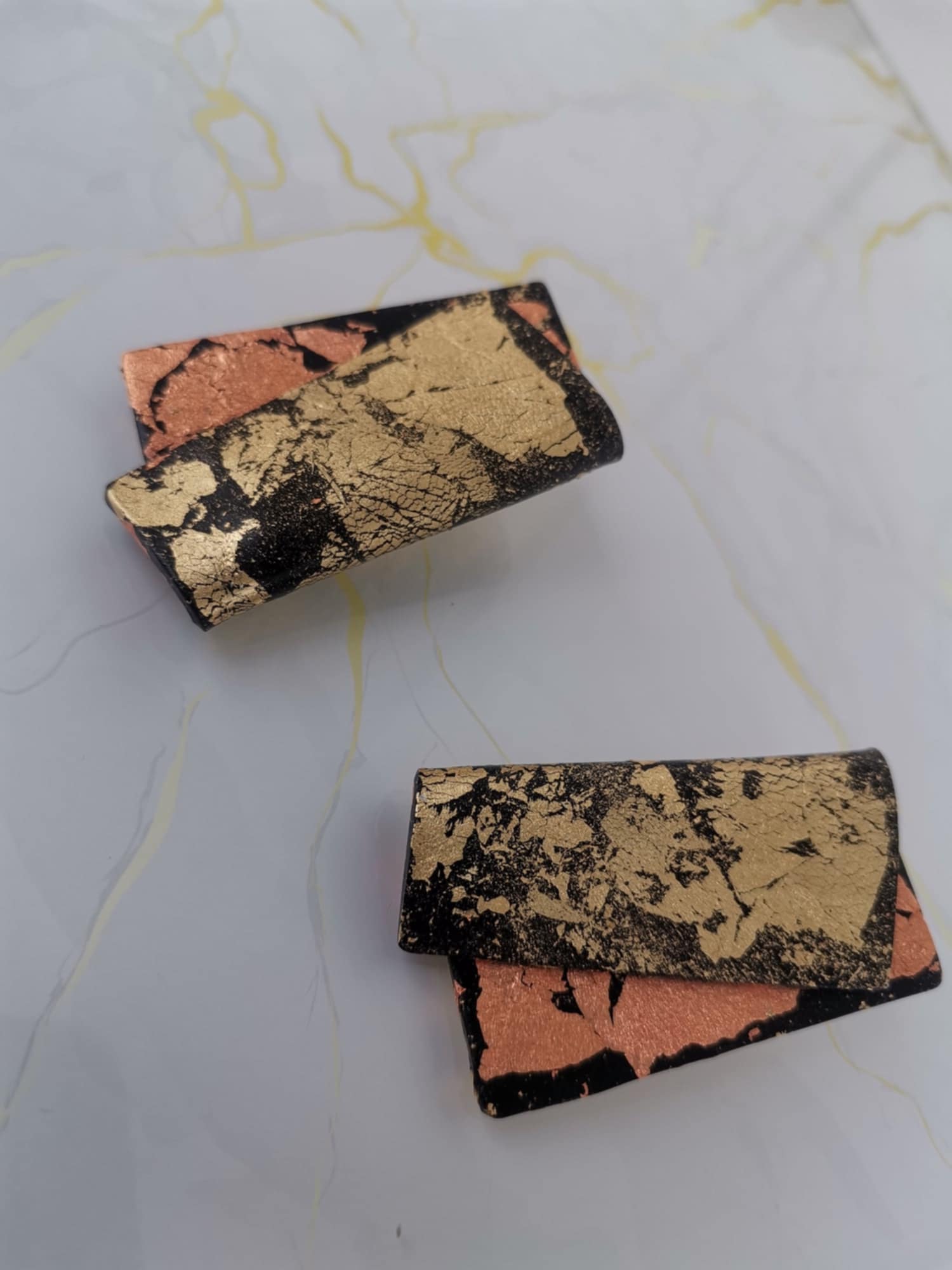 Handmade σκουλαρίκια "folded shine" μαύρο, χρυσό,ροζ χρυσό