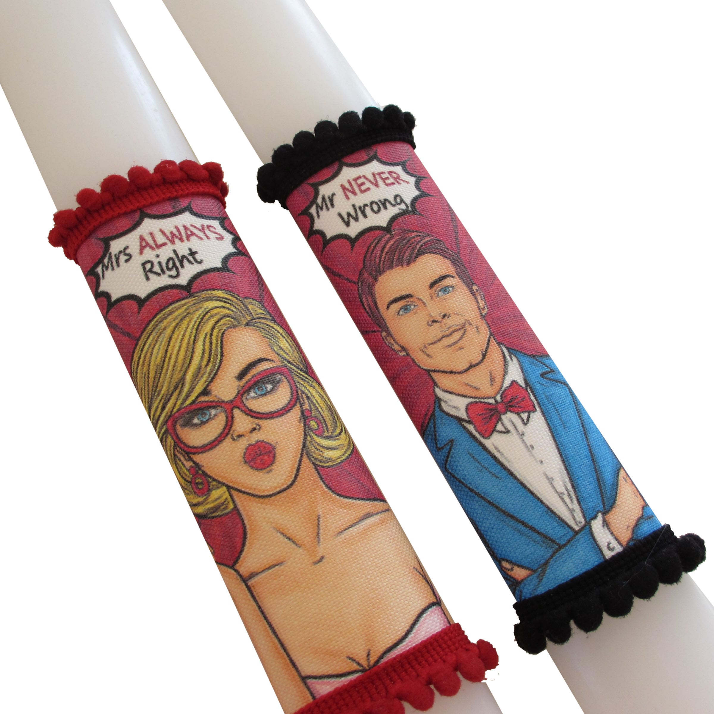 Αρωματικές λαμπάδες για ζευγάρι Pop Art “Mr Never Wrong” Σετ των 2τμχ