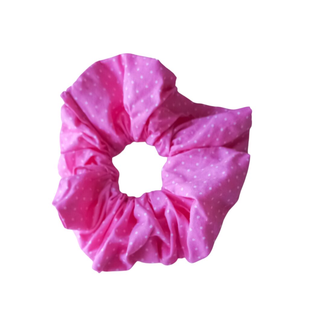Scrunchie φούξια πουά ποπλίνα