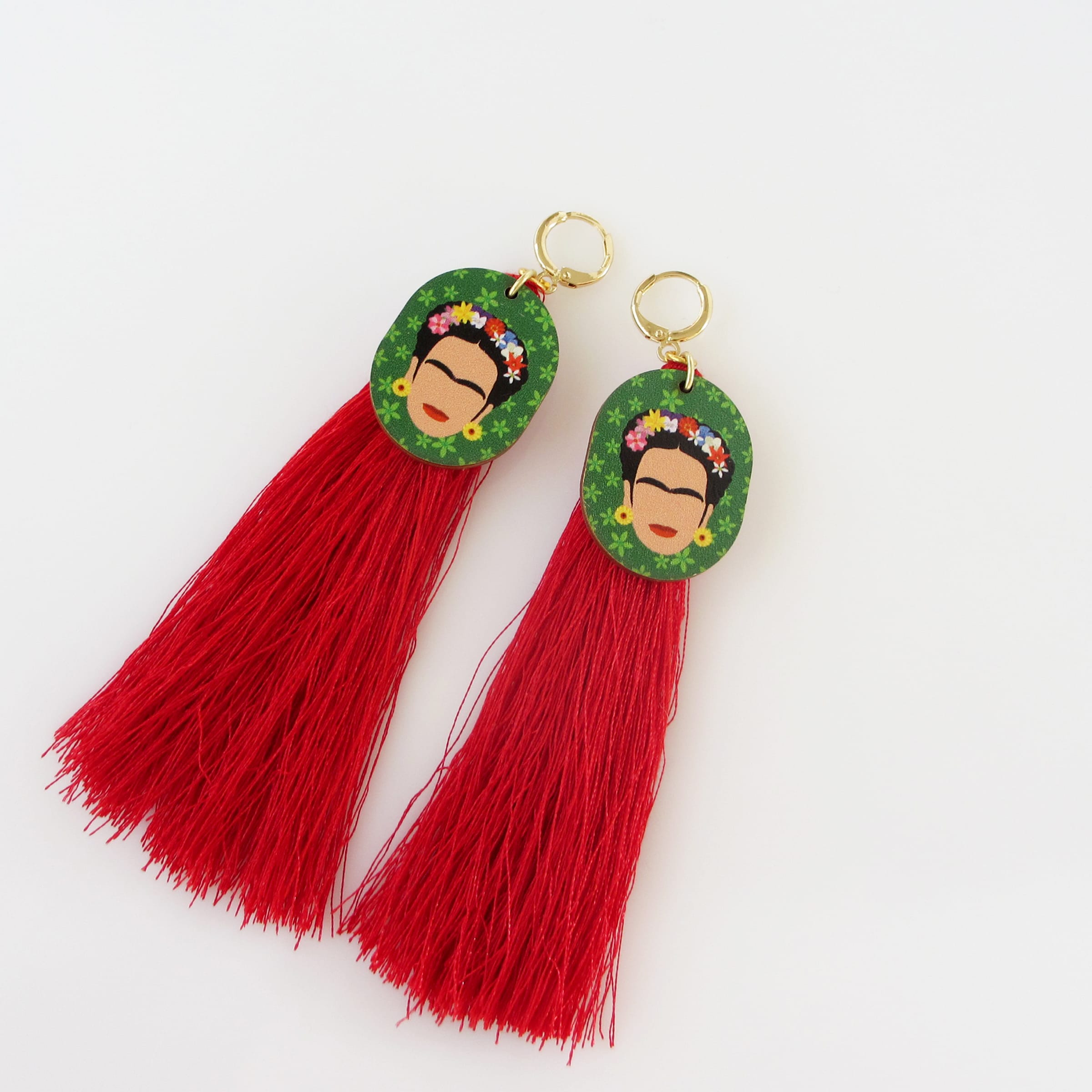 Μακριά σκουλαρίκια Frida Kahlo με κόκκινη φούντα