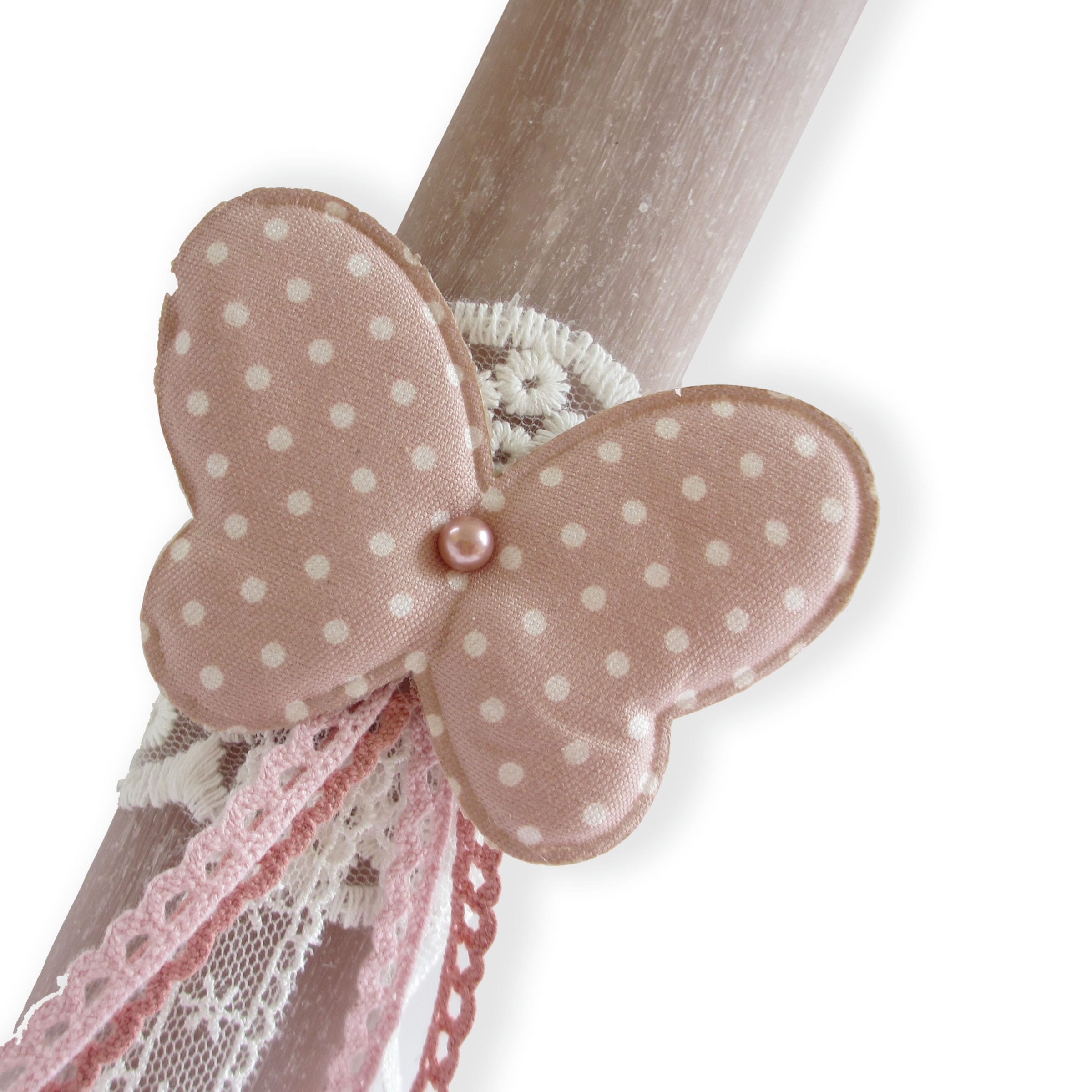 Αρωματική λαμπάδα οβάλ ξυστή με πουά πεταλουδίτσα φουντούκι