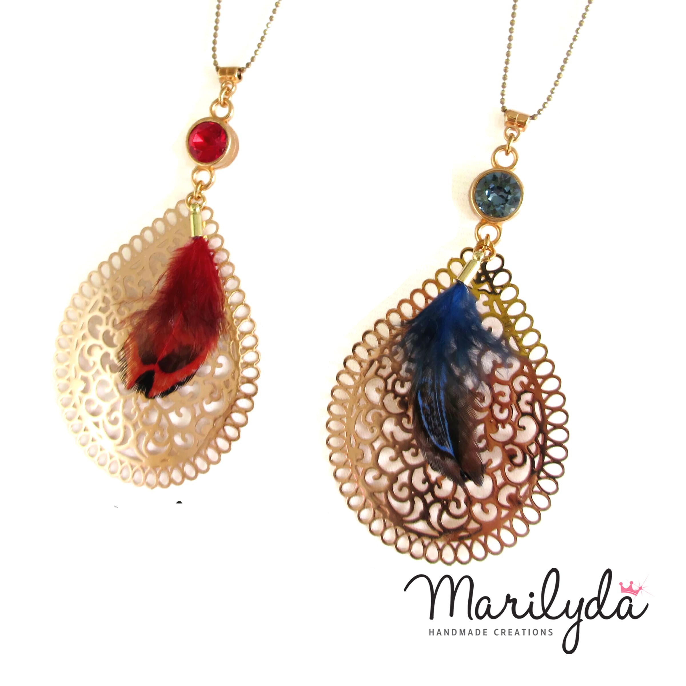 Κολιέ "Filigree feather red"