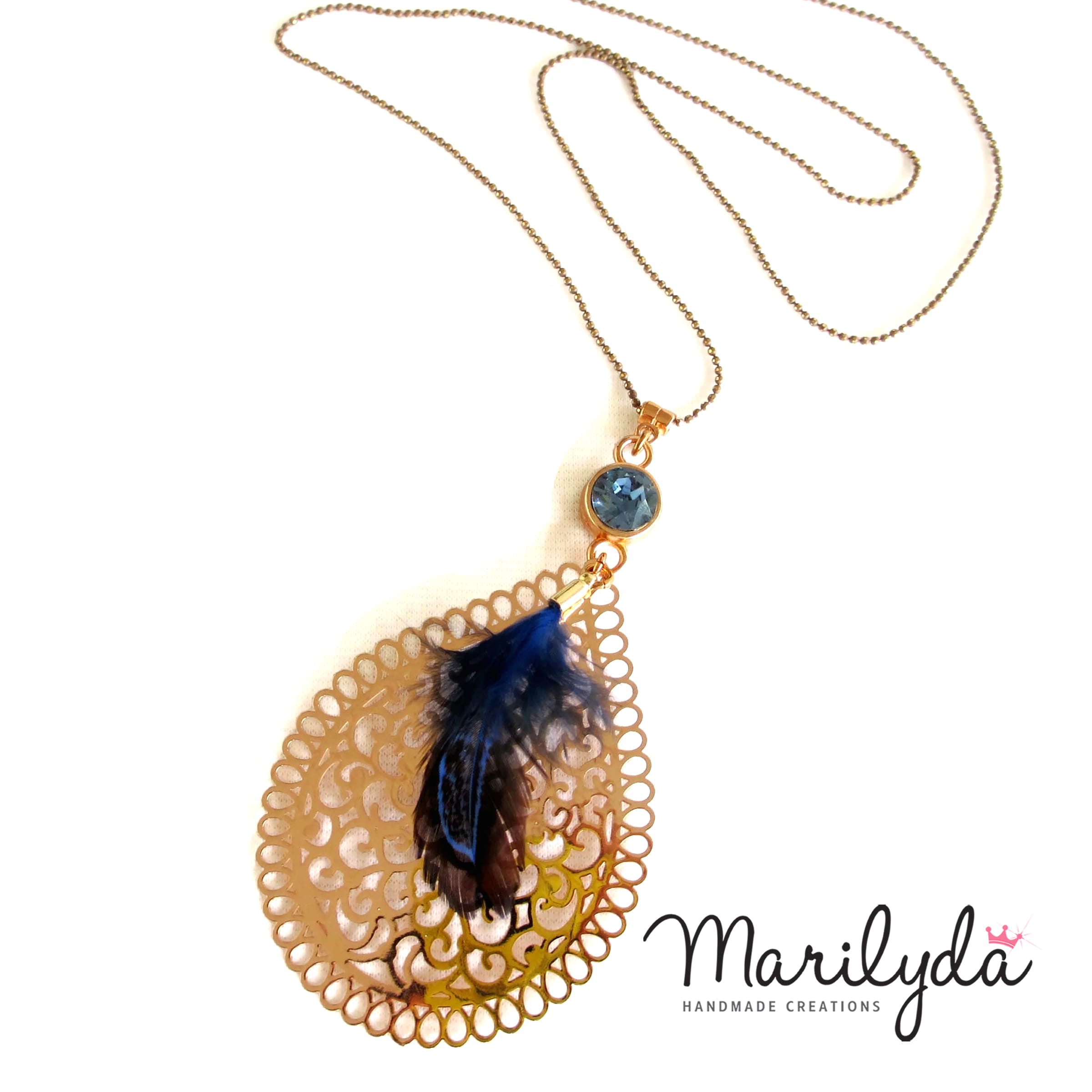 Κολιέ "Filigree feather blue"