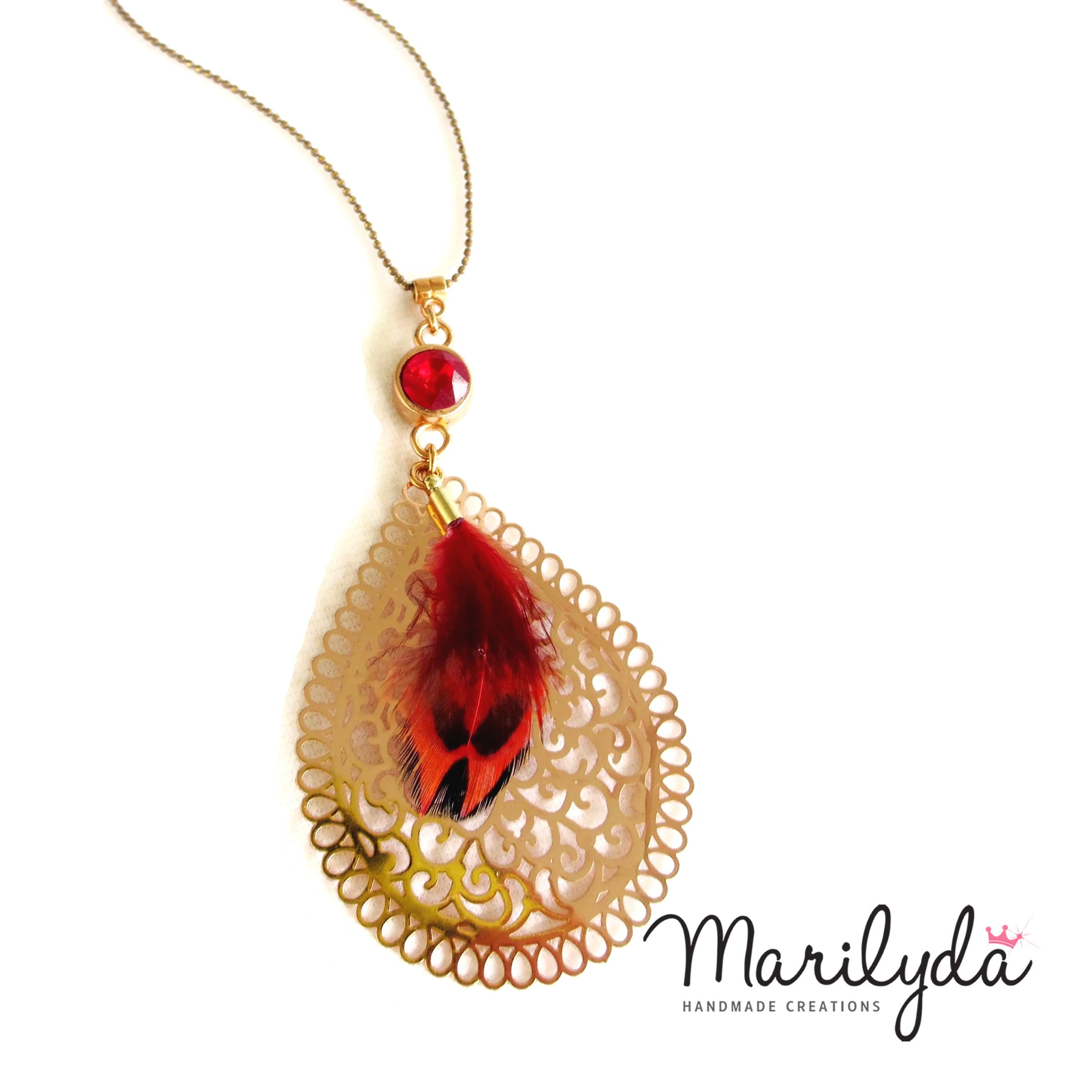Κολιέ "Filigree feather red"