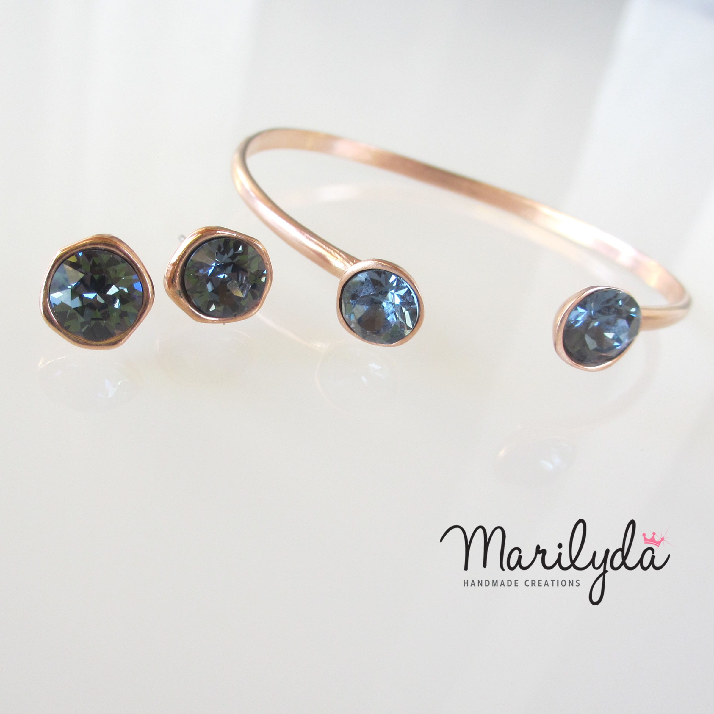 Βραχιόλι rose gold swarovski crystal blue