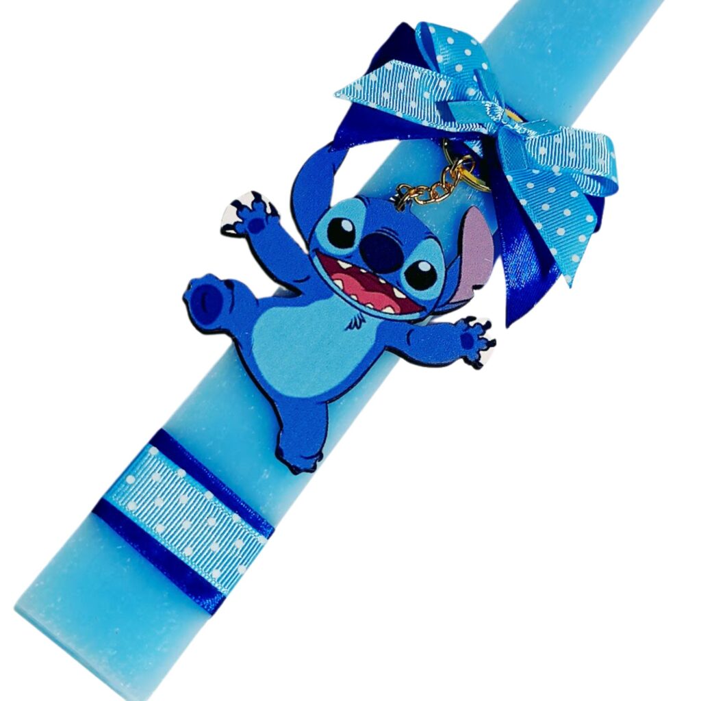Πασχαλινή λαμπάδα Stitch με ξύλινο μπρελόκ