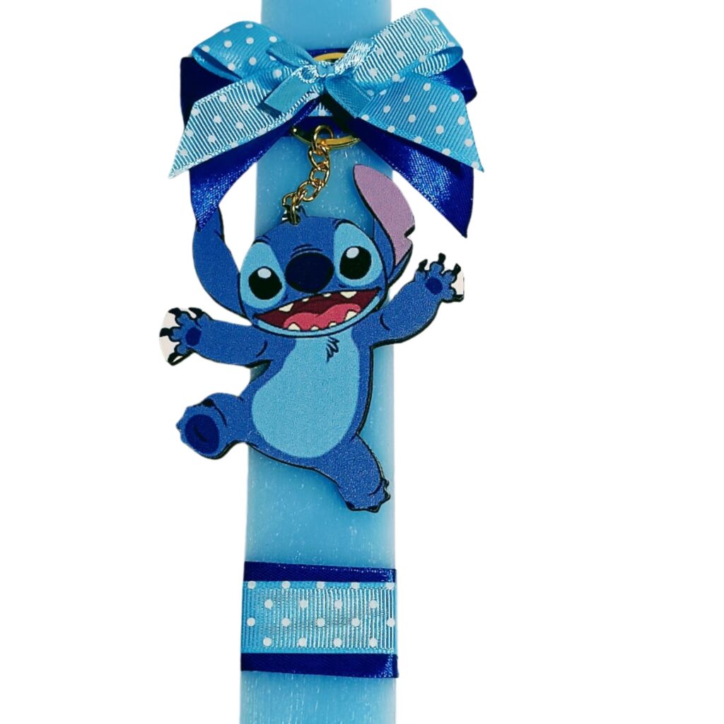 Πασχαλινή λαμπάδα Stitch με ξύλινο μπρελόκ