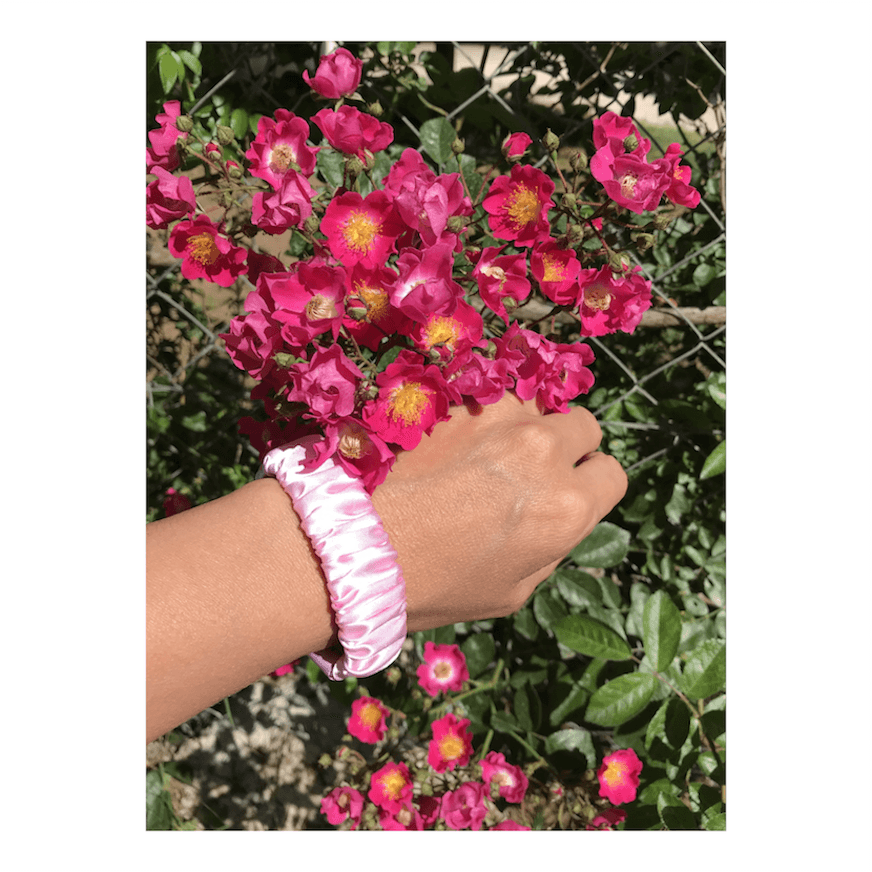 Λάστιχο μαλλιών σατέν φαρδύ, large, pink