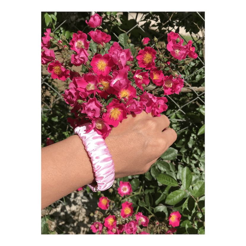 Μικρό σατέν λάστιχο μαλλιών, pink