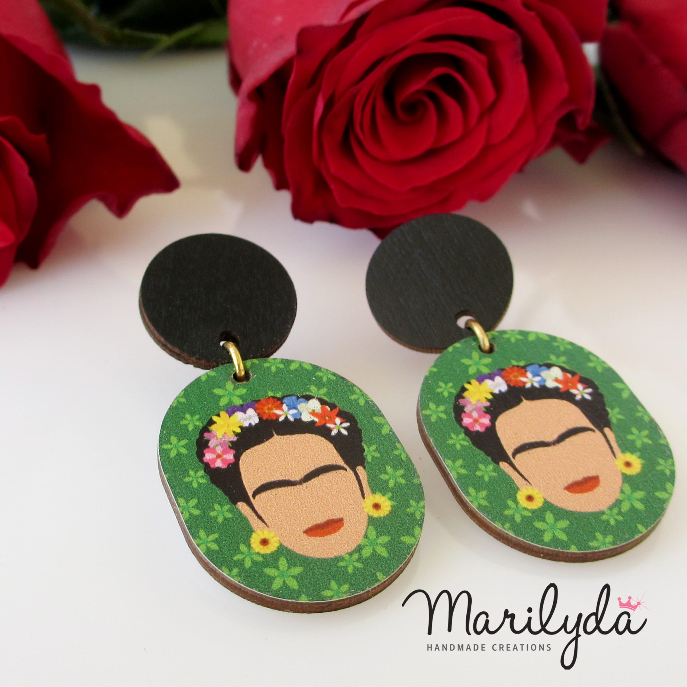 Σκουλαρίκια Frida Kahlo ξύλινα