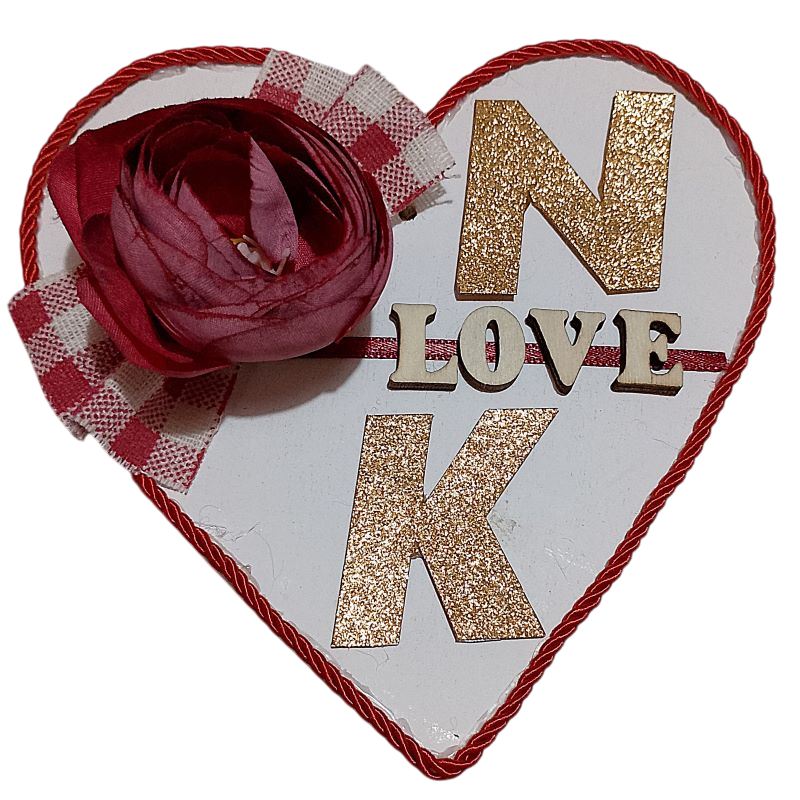 Κρεμαστή ξύλινη καρδιά " LOVE " με τα αρχικά σας