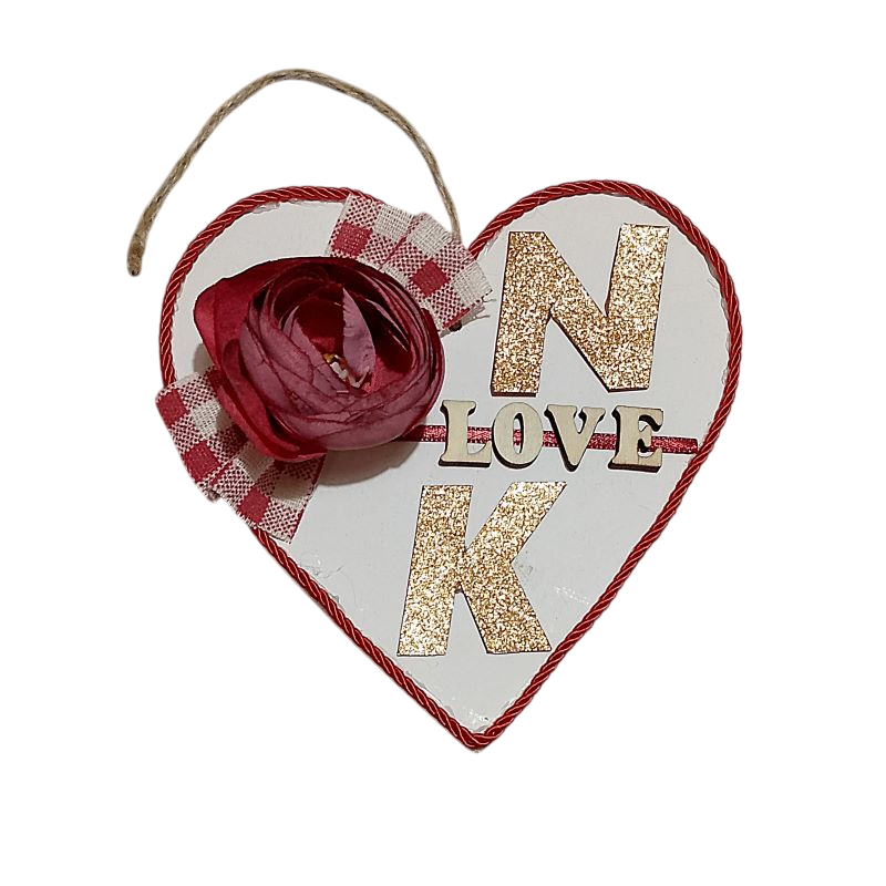 Κρεμαστή ξύλινη καρδιά " LOVE " με τα αρχικά σας