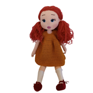 Χειροποίητη κούκλα amigurumi , πλεγμένη με βαμβακερό νήμα ύψους 48 εκ.”Μυρτώ”