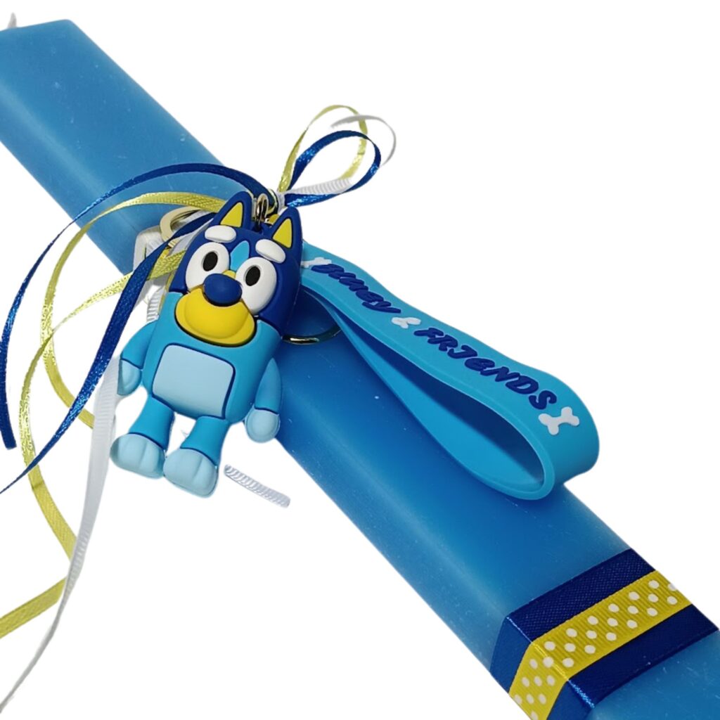 Πασχαλινή λαμπάδα με μπρελόκ από σιλικόνη Bluey