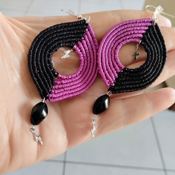 Boho Ατσάλινα Σκουλαρίκια Μακραμέ σε Γεωμετρικό Σχέδιο